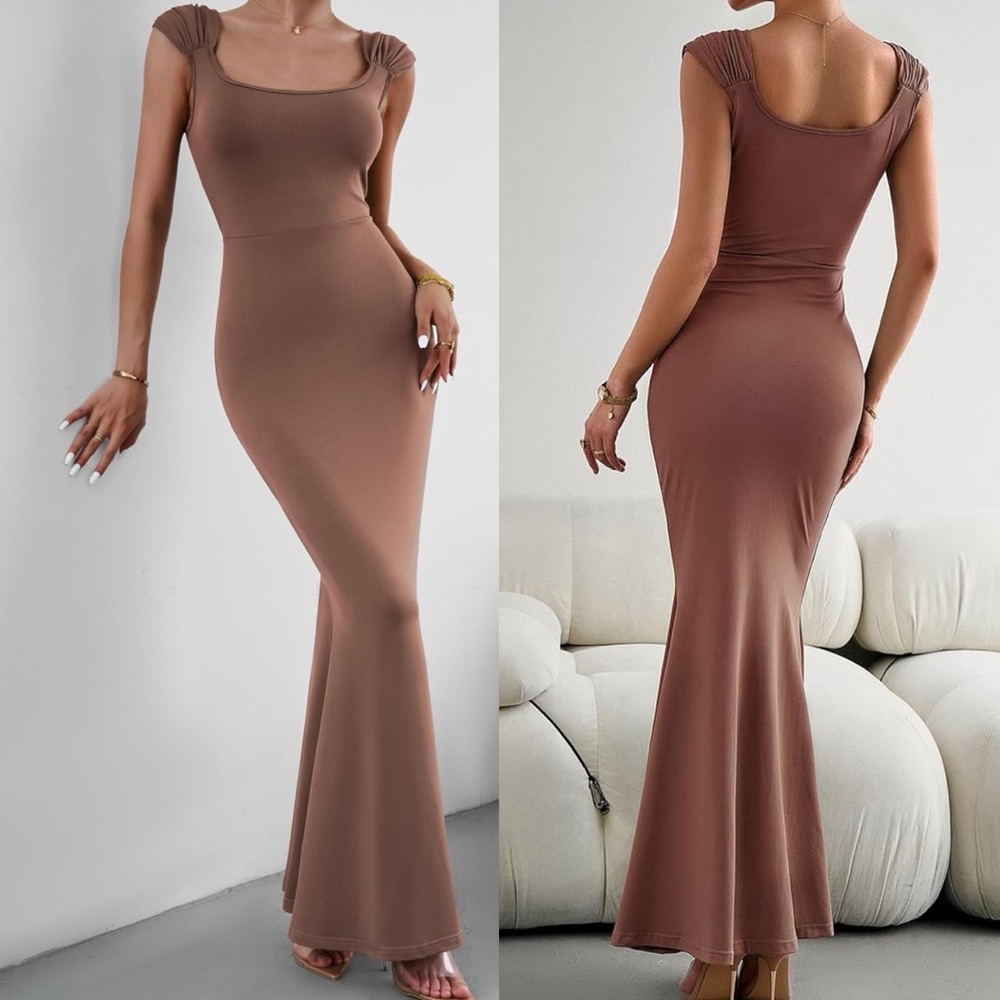 Bodycon Maxi Dress Square Neck Elegant Casual Lounge Long Club Party Tight Dress